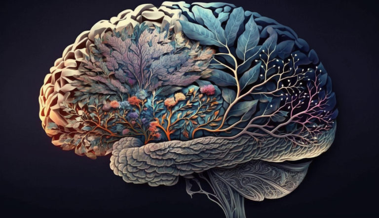 uma imagem colorida de um cerebro humano, cérebro e saúde mental