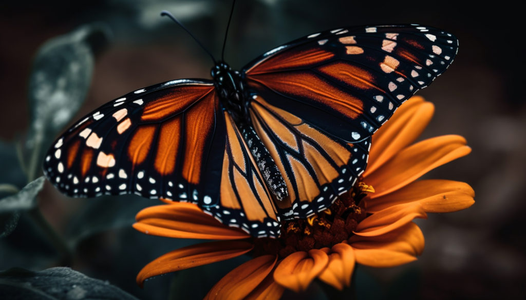 borboleta monarca vibrante em petala de flor amarela gerada por ia, artropode