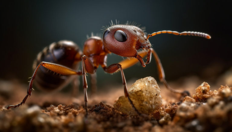 pequena colonia de formigas trabalha em conjunto para obter alimentos gerados por ia